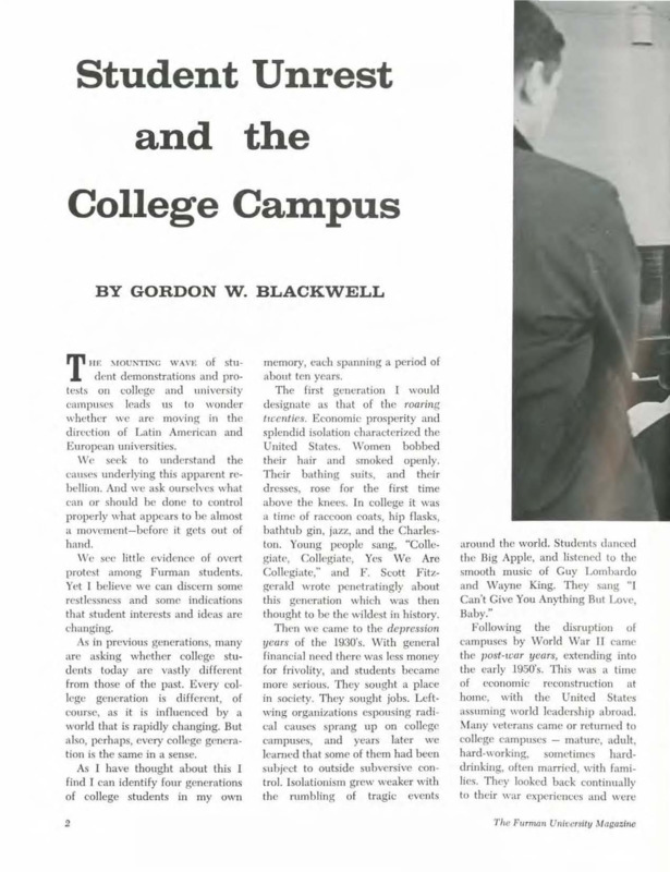 Article from Furman Magazine, Winter 1966