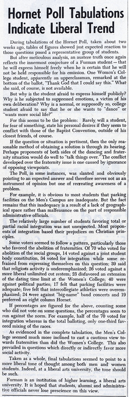 Editorial in The Furman Hornet, Furman University&#039;s student newspaper